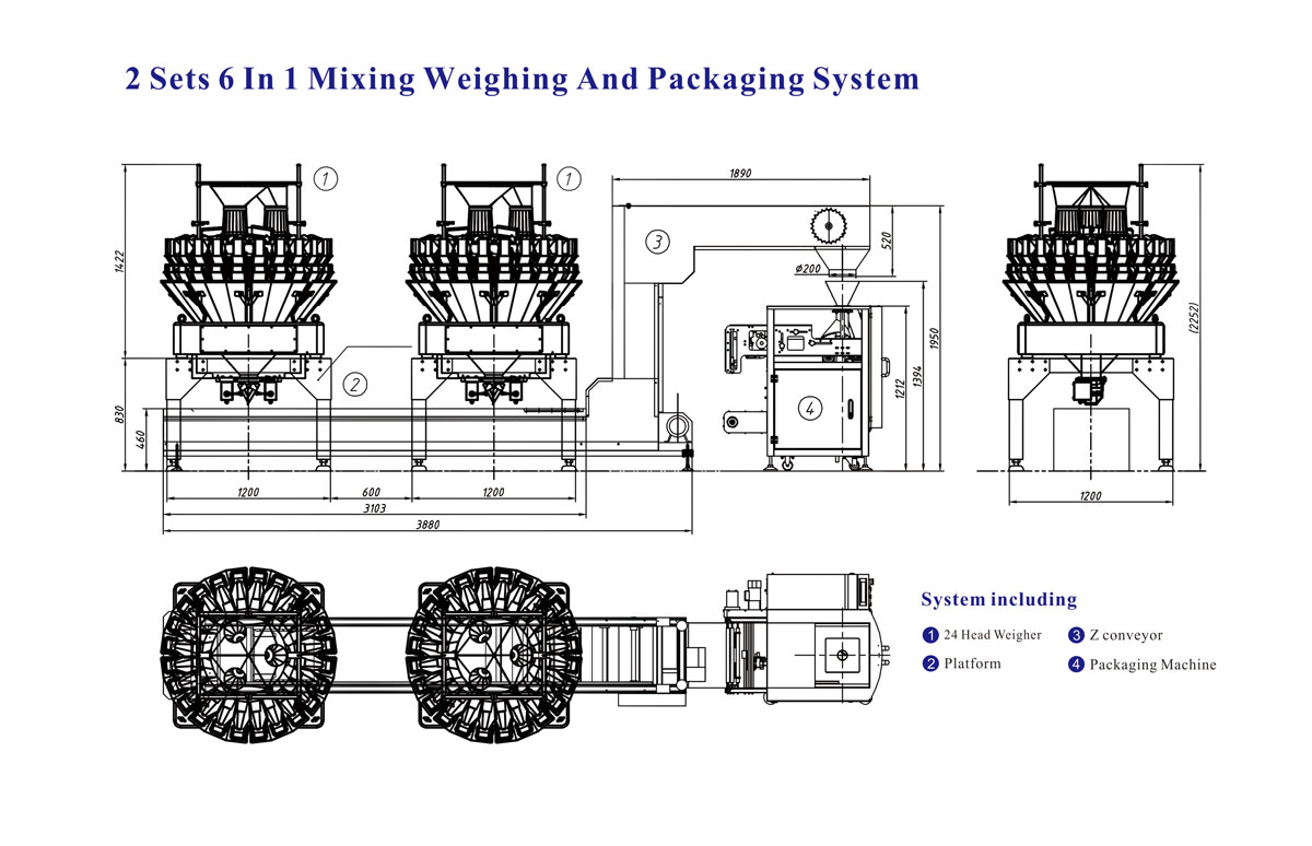 High Productivity Mixing Products Packing Machine with Multihead Weigher for Snacks Food